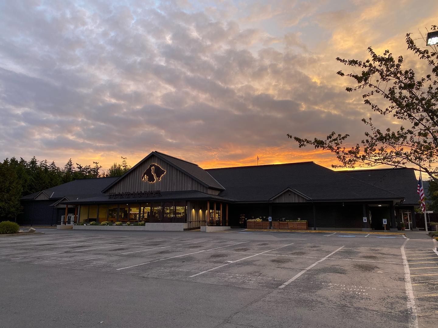 Orcas Island Market Storefront during sunset